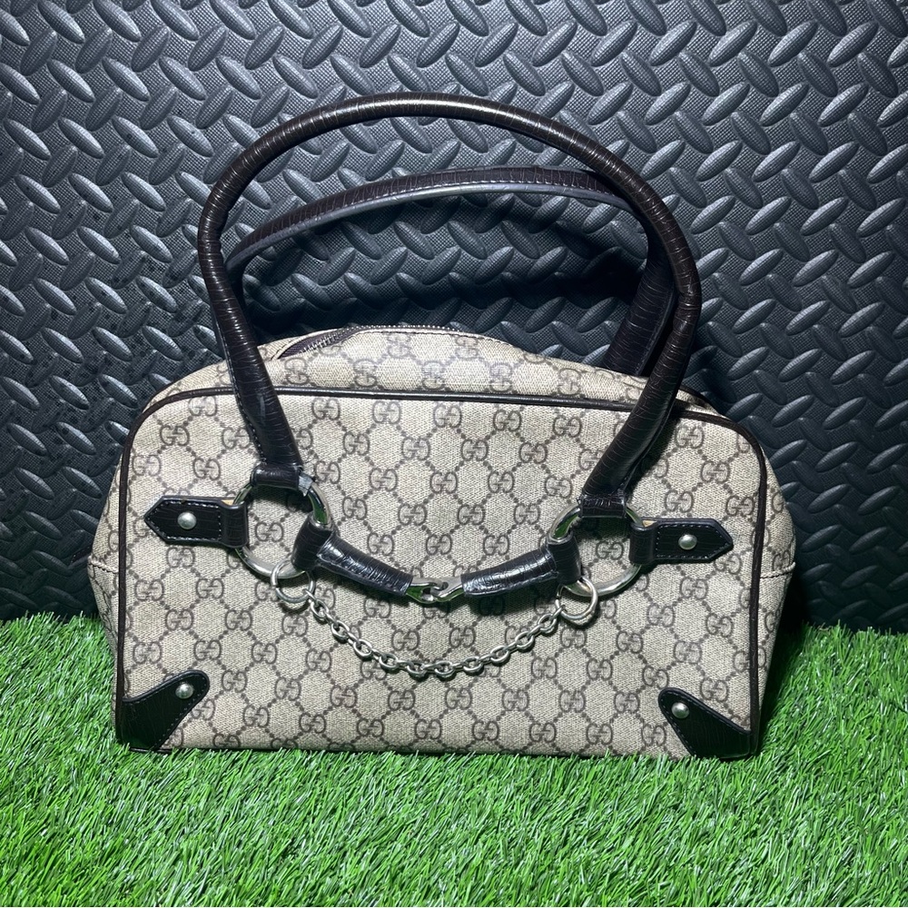 VINTAGE GUCCI black/brown Horsebit chain Medium Bag